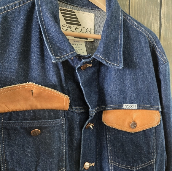 Sasson Vintage Blue Denim Jacket with Tan Accents Men's Size L - Picture 4 of 7
